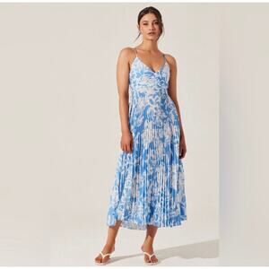 Astr the Label Blythe Plisse Midi Dress Blue Floral Women Size Small
